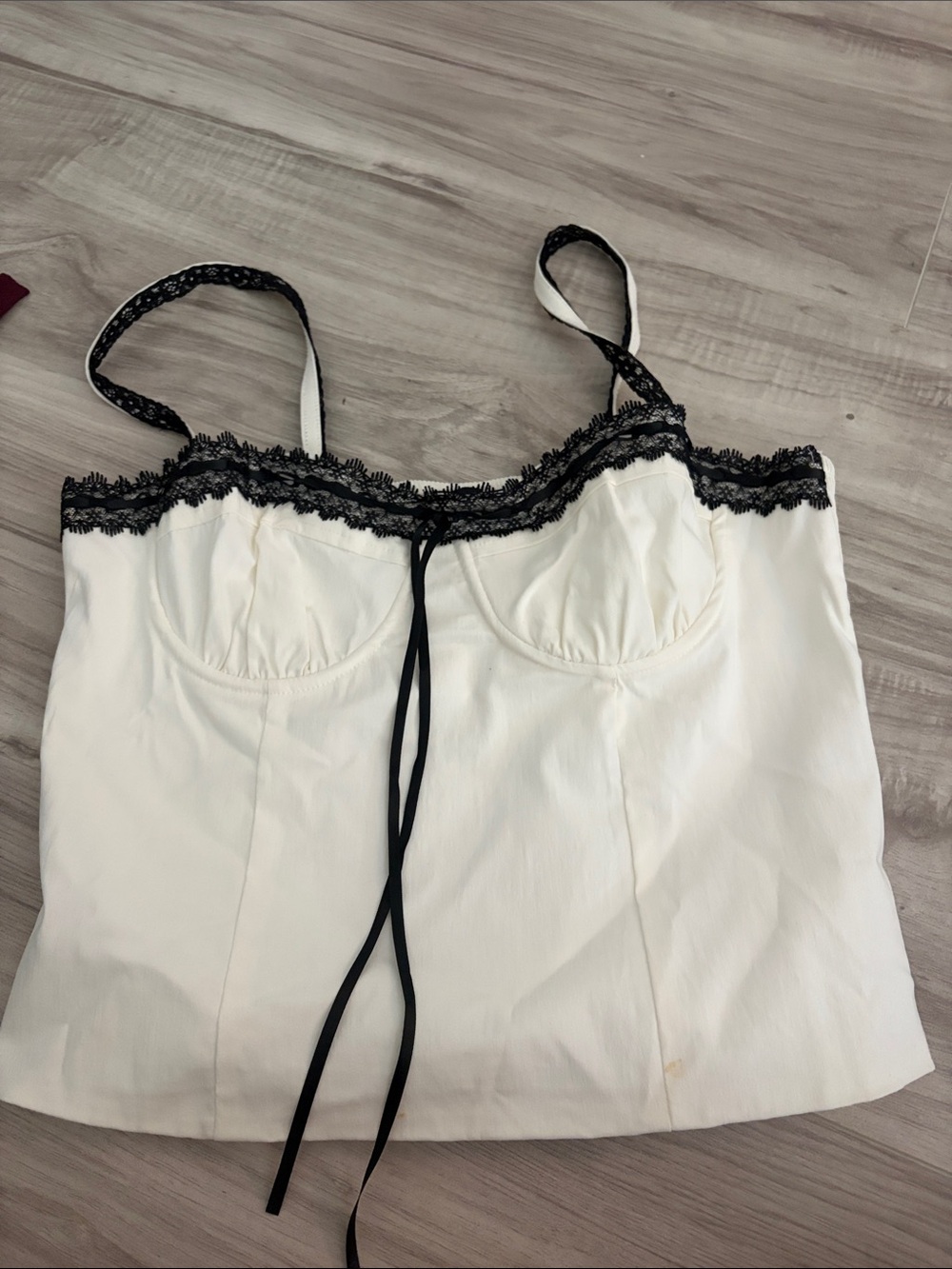 Women’s White Lace-Trim Camisole Top with Black Accents